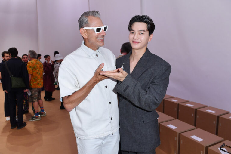 Jeff Goldblum and Song Kang attend Prada Spring/Summer 2023 Menswear Fashion Show on June 19, 2022 in Milan, Italy. (Photo by Jacopo M. Raule/Getty Images for Prada)