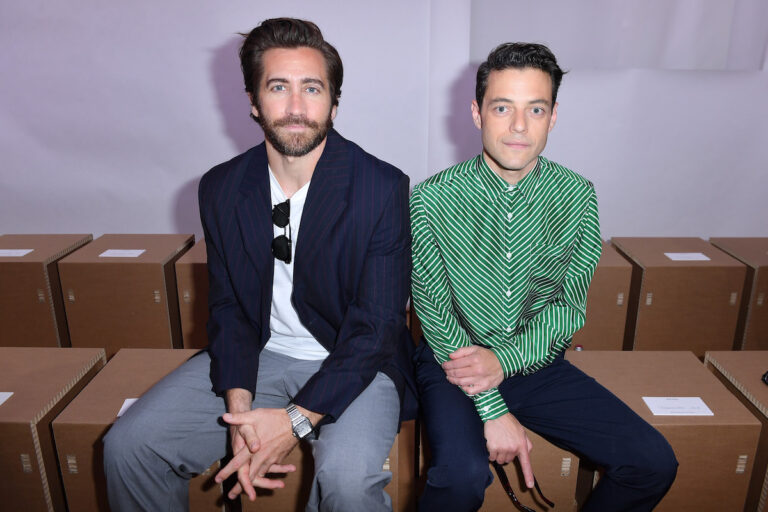 MILAN, ITALY - JUNE 19: Jake Gyllenhaal and Rami Malek  attend Prada Spring/Summer 2023 Menswear Fashion Show on June 19, 2022 in Milan, Italy. (Photo by Jacopo M. Raule/Getty Images for Prada)