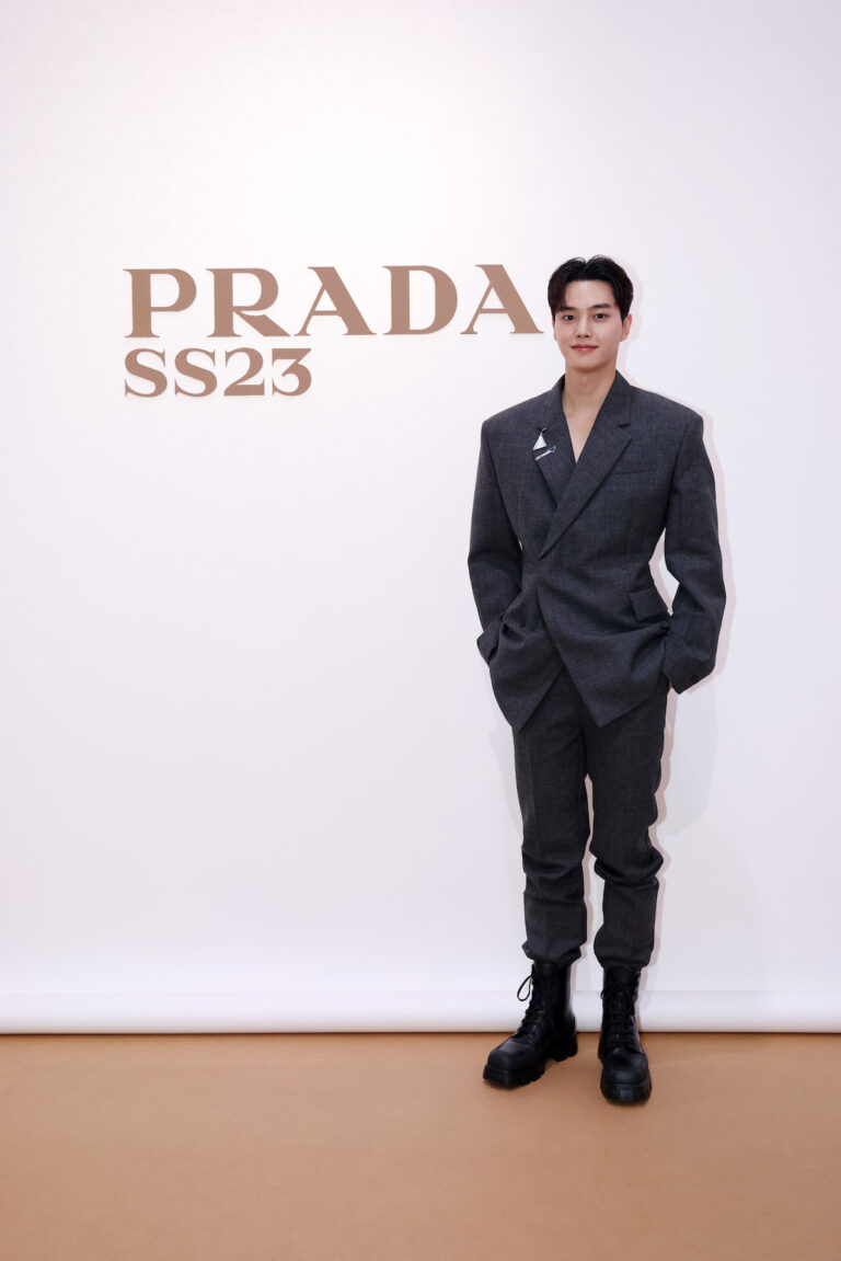 Song Kang attends Prada Spring/Summer 2023 Menswear Fashion Show on June 19, 2022 in Milan, Italy. (Photo by Vittorio Zunino Celotto/Getty Images for Prada)