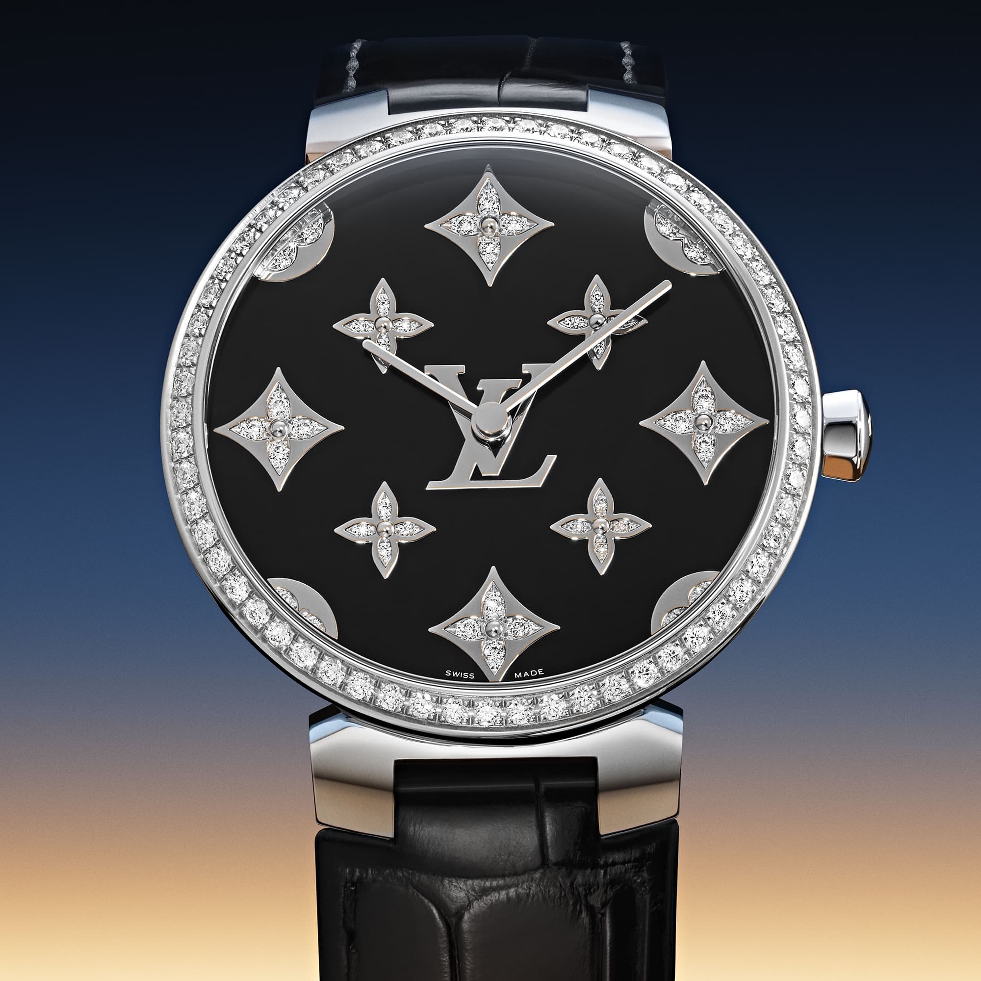 Louis Vuitton celebrates two Tambour watches, the Slim Monogram Dantelle and Street Diver