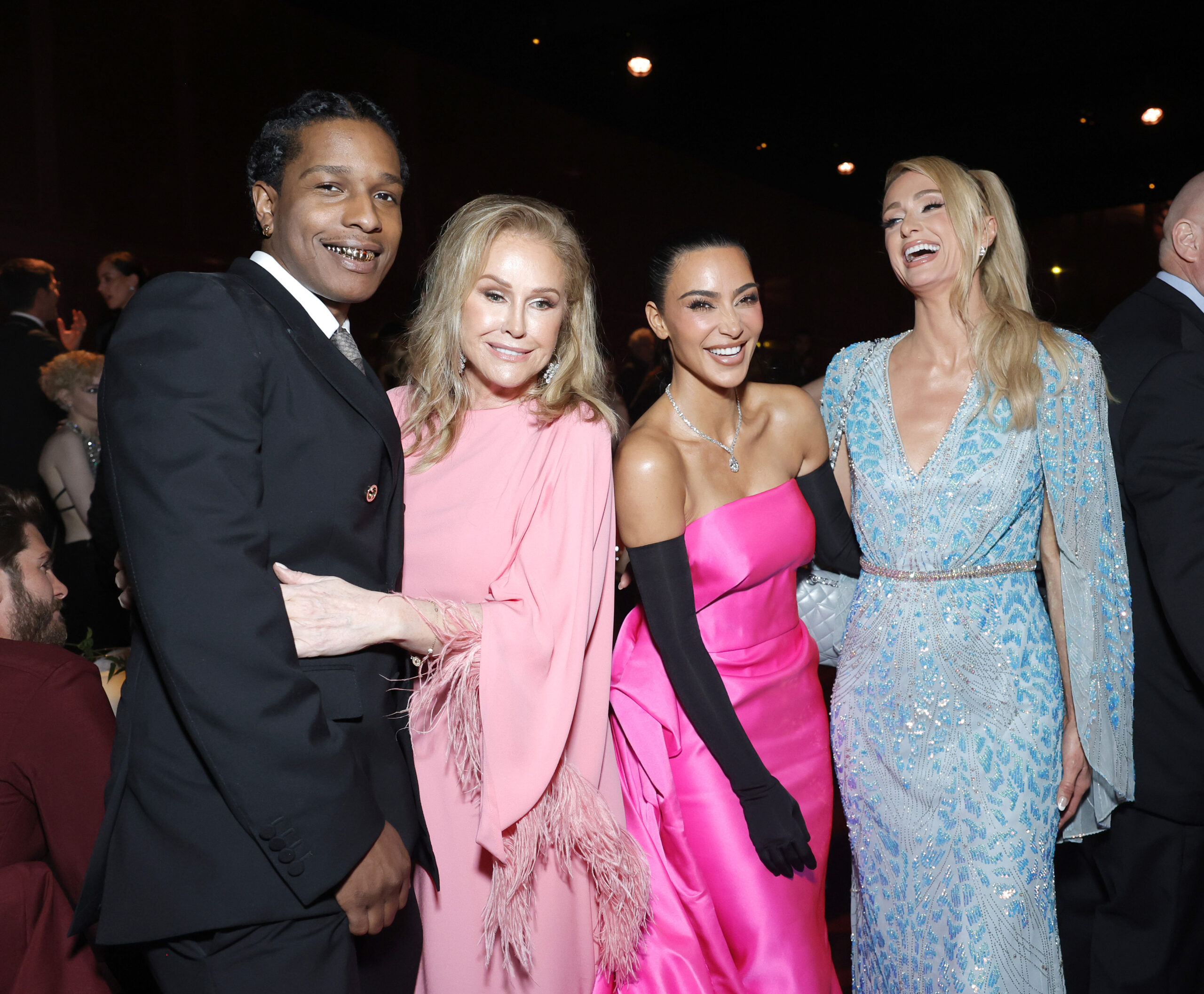 LOS ANGELES, CALIFORNIA - NOVEMBER 04: A$AP Rocky, donning an exquisite Gucci ensemble, alongside the Hilton dynasty's Kathy and Paris Hilton, with the illustrious Kim Kardashian, grace the 2023 LACMA Art+Film Gala, elegantly presented by Gucci at the Los Angeles County Museum of Art on November 04, 2023, in Los Angeles, California. (Photo courtesy of Stefanie Keenan/Getty Images for LACMA)
