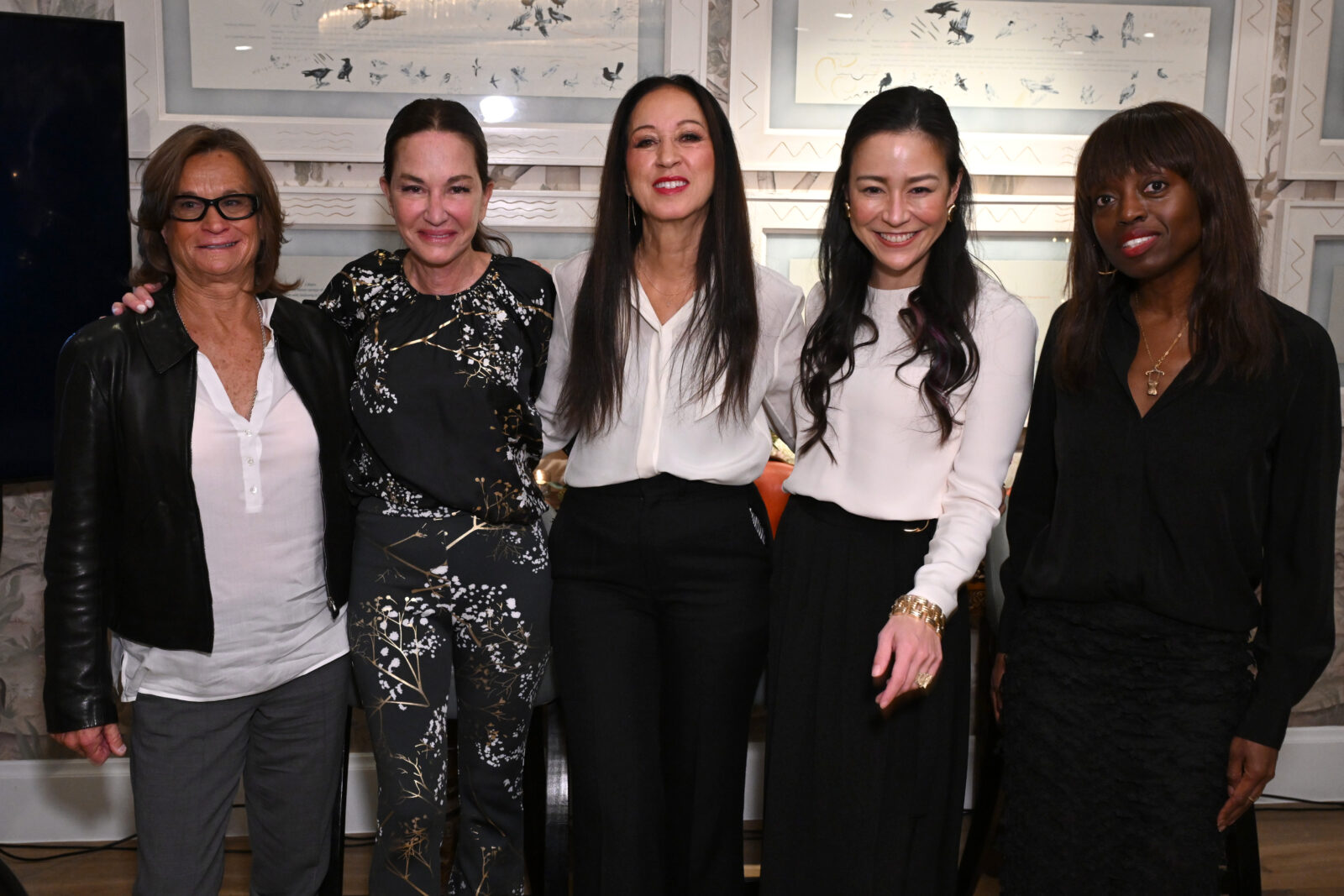 Bonnie Stoll, renowned designer Cynthia Rowley, Mara Hoffman, filmmaker Elizabeth Chai Vasarhelyi, and The WIE Suite's Dee Poku come together for the intimate NYAD Breakfast and Conversation held at the Crosby Street Hotel on November 02, 2023. (Photo by Bryan Bedder/Getty Images for Netflix)