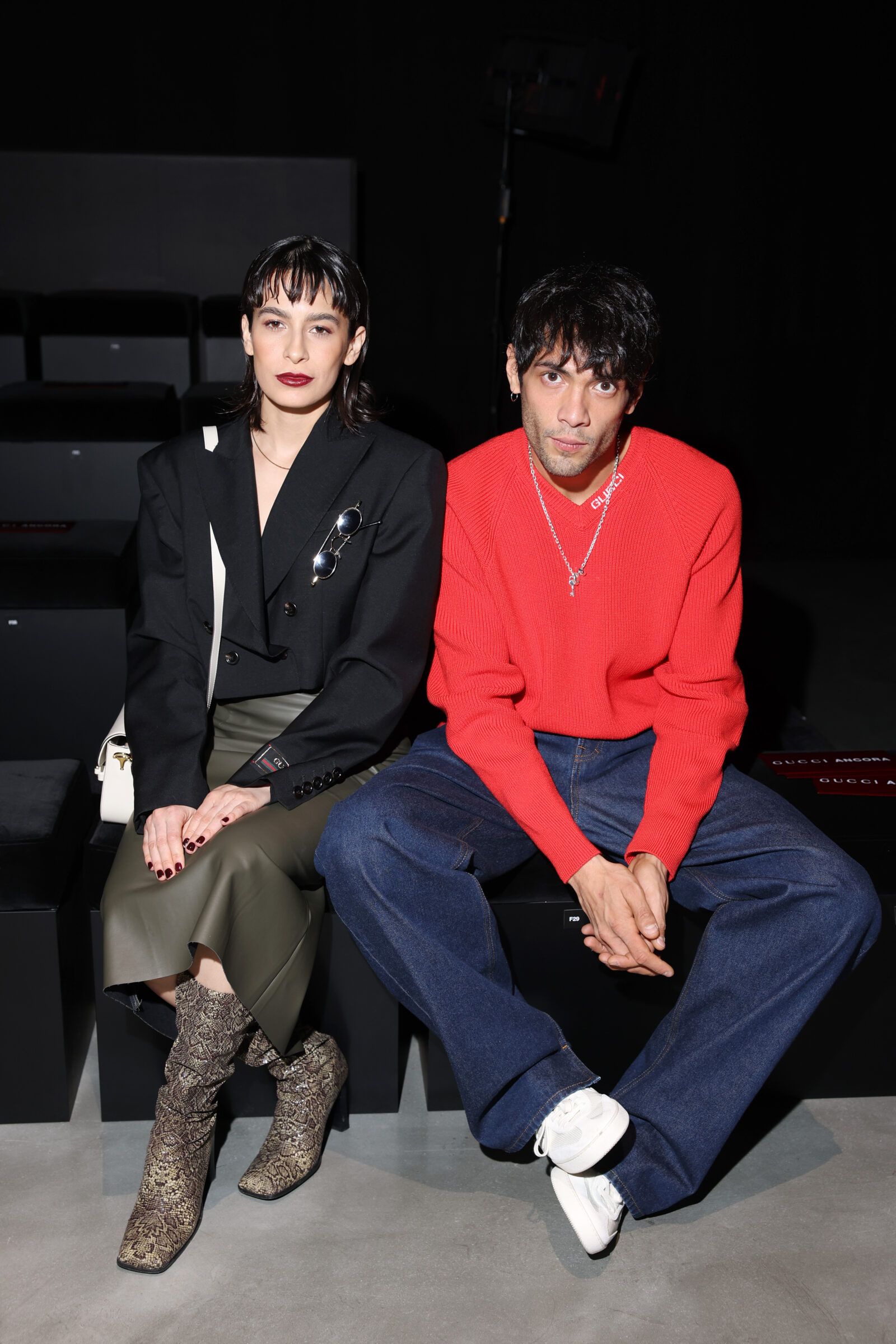 Alicia Quiñonez and Diego Calva attend the Gucci Ancora Fashion Show during Milan Fashion Week