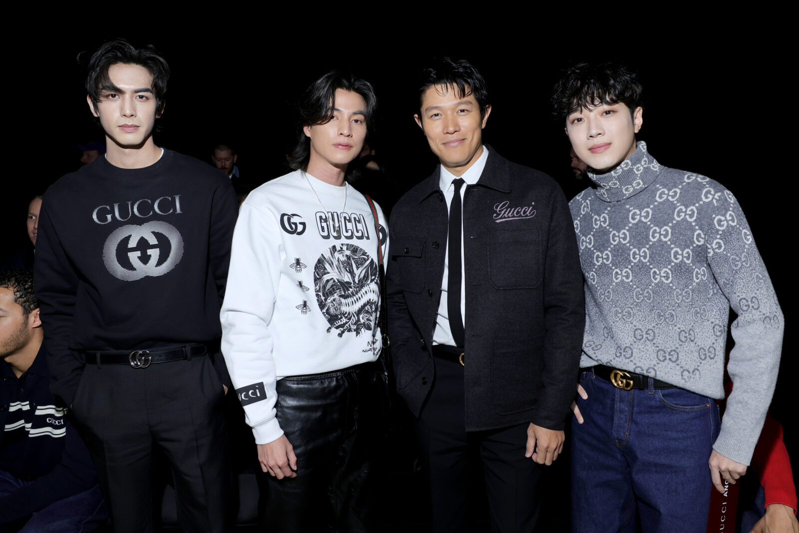 Song Weilong, Kanawut Traipipattanapong, Ryohei Suzuki and Lai Guanlin  attend the Gucci Ancora Fashion Show during Milan Fashion Week Menswear 