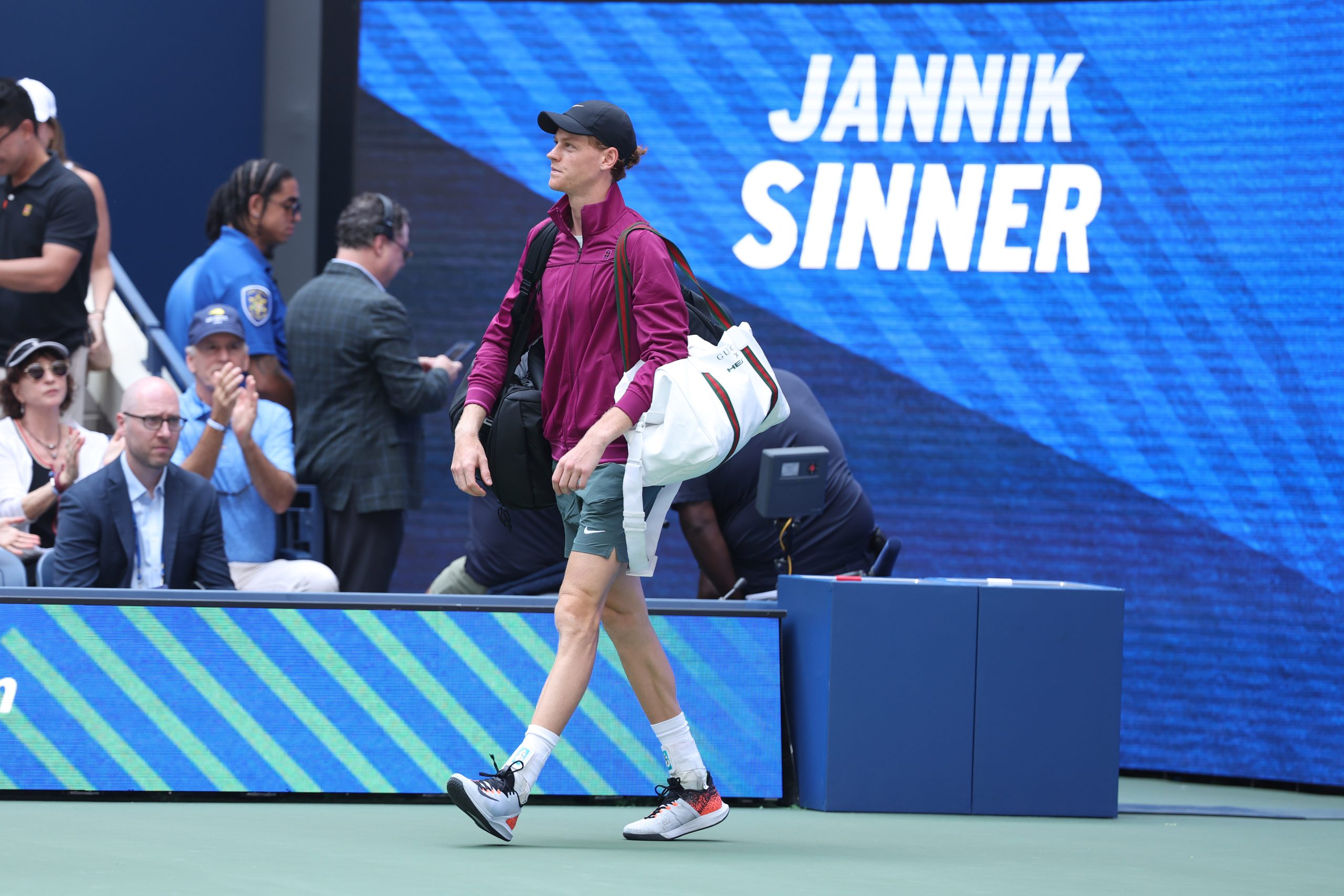 Jannik Sinner Sports HEAD x Gucci Duffle at the US Open 2024