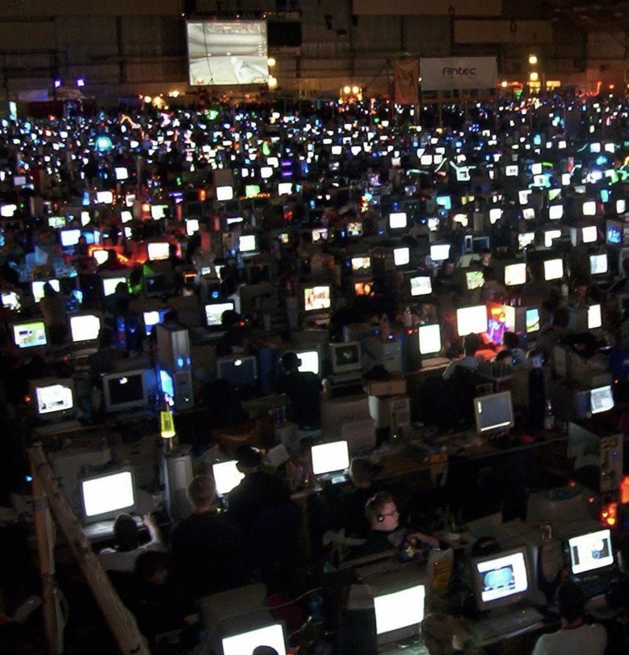 Hundreds of illuminated computer screens transform Adidas Arena into an immersive LAN party backdrop for Coperni's groundbreaking FW25 runway experience. (Photo courtesy of Coperni​​​​​​​​​​​​​​​​)